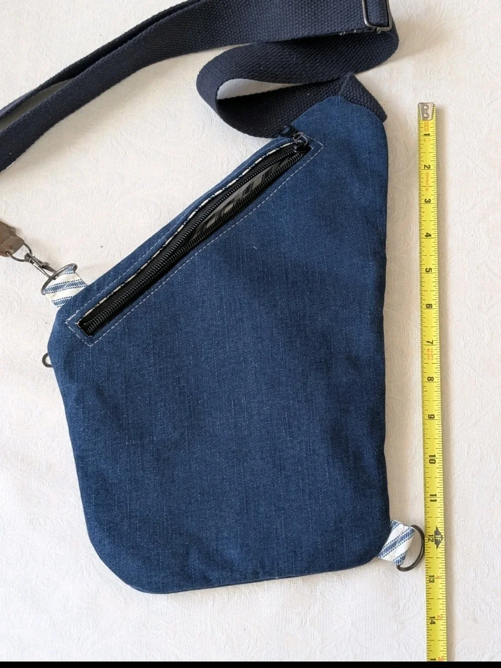 Stone & Co. Ivory Navy Shoulder Bag Adjustable Strap Zip Silver Hardware